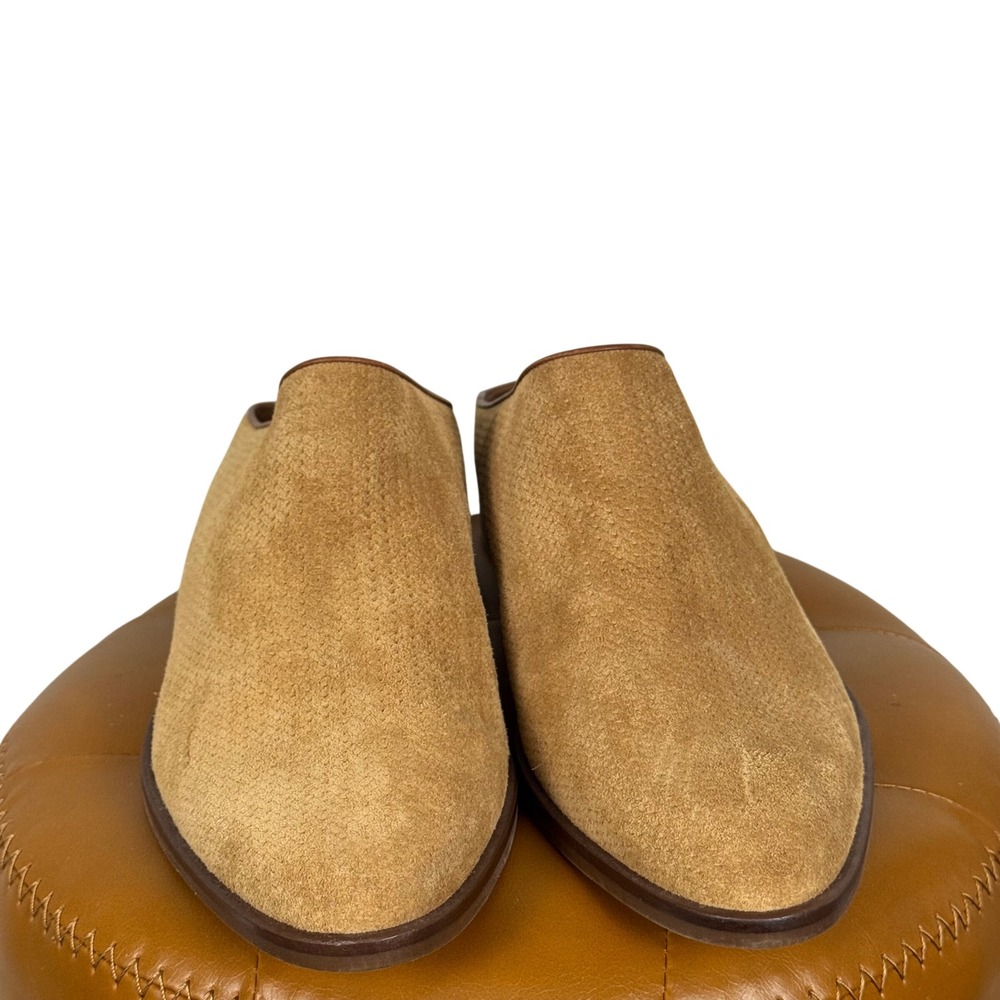 Aquatalia Womens 12 Tan Suede Pointed Toe Mules Loafers Itallian Quest Luxury